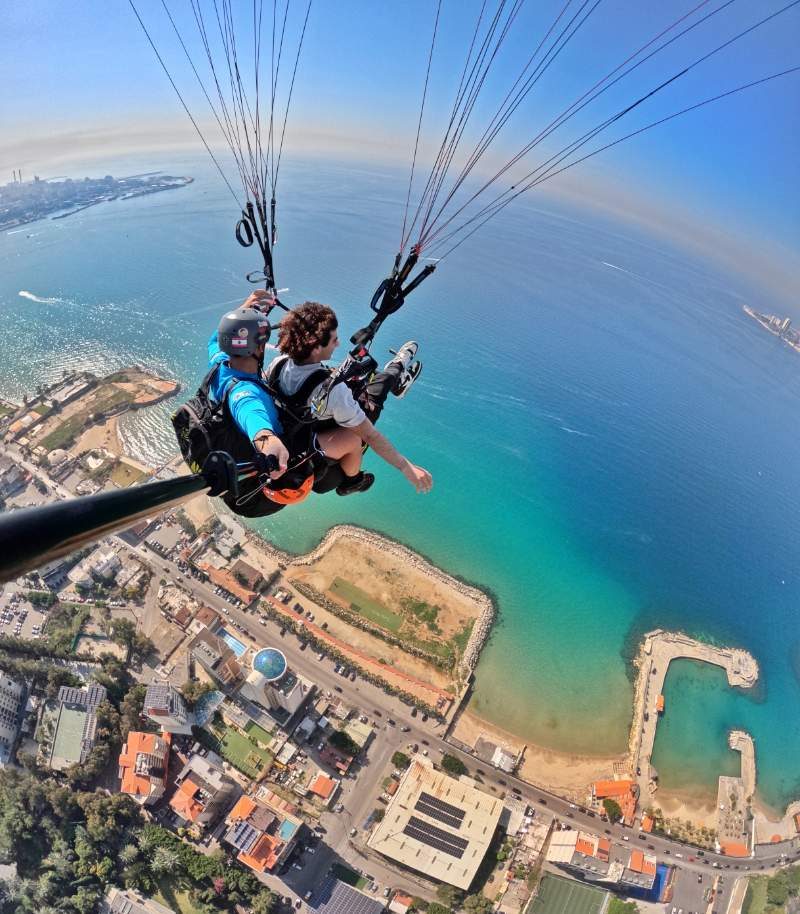 Paragliding over Harissa and the Lady of Lebanon statue